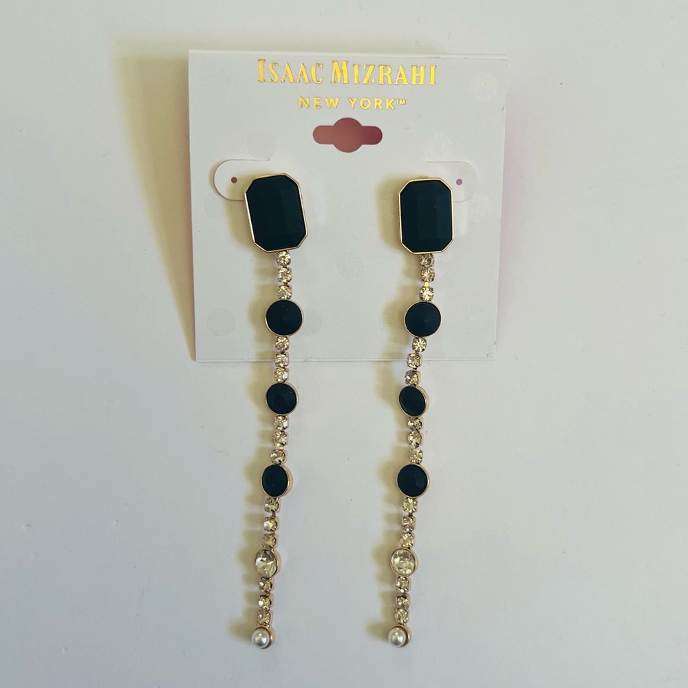 NEW Isaac Mizrahi Black and Gold Dangle Statement Earrings✨